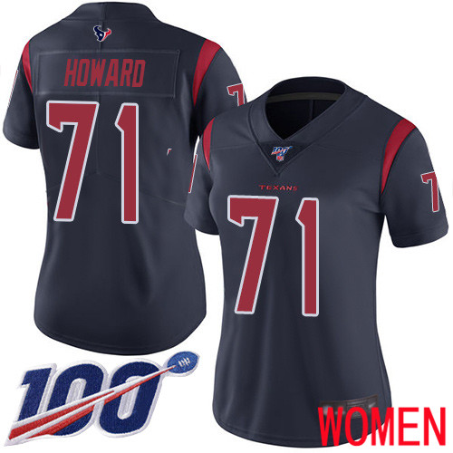 Houston Texans Limited Navy Blue Women Tytus Howard Jersey NFL Football #71 100th Season Rush Vapor Untouchable->women nfl jersey->Women Jersey